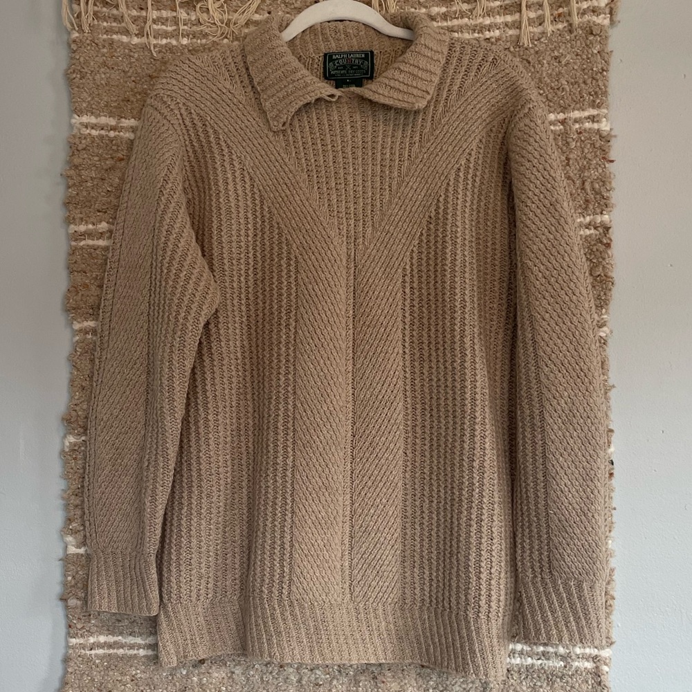 Ralph Lauren Tan Linen and Cotton Knit Sweater